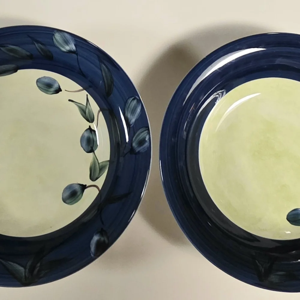Crate&Barrel Blue and Green Olive Pasta Serving Bowl/2 Pasta Bowls Discontinued